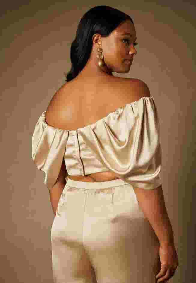 Bridal by ELOQUII Off The Shoulder Draped Bustier Top image number 1