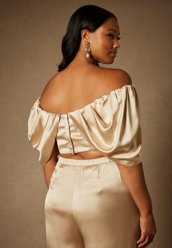 Bridal by ELOQUII Off The Shoulder Draped Bustier Top image number 1