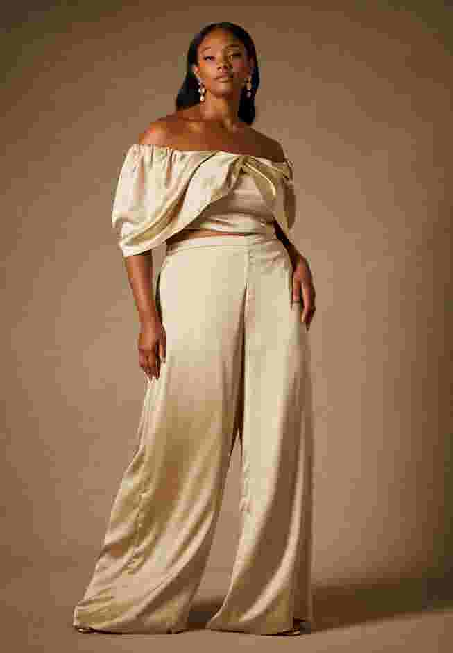 Bridal by ELOQUII Off The Shoulder Draped Bustier Top image number 2