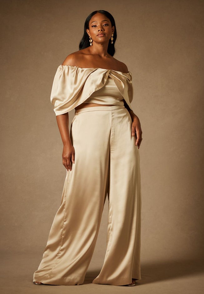 Bridal by ELOQUII Off The Shoulder Draped Bustier Top image number 2