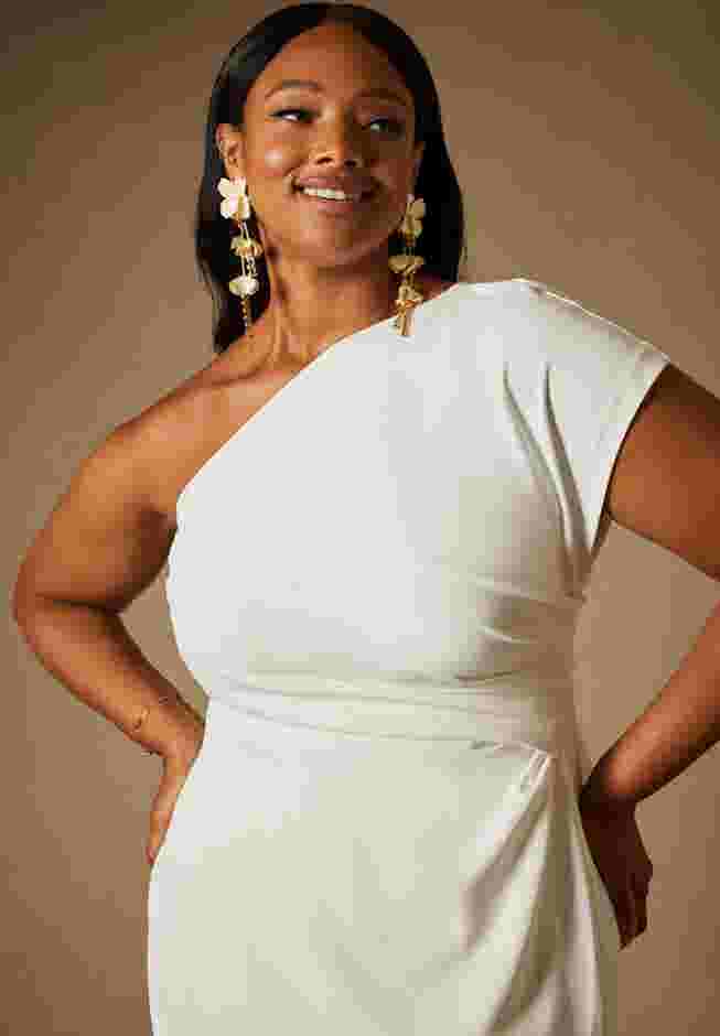 Bridal by ELOQUII One Shoulder Draped Tunic Top image number 1