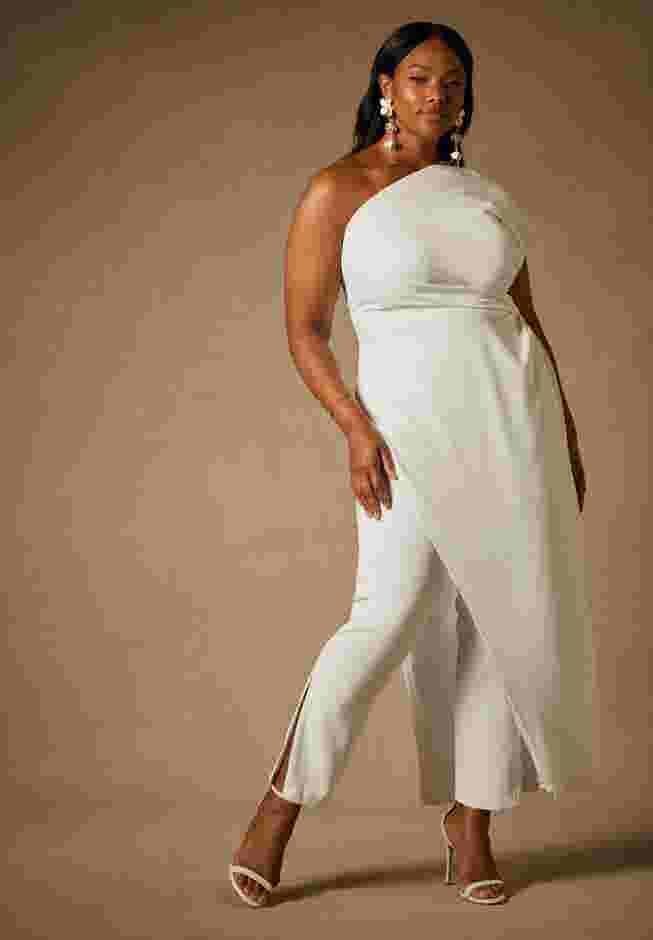 Bridal by ELOQUII One Shoulder Draped Tunic Top image number 0