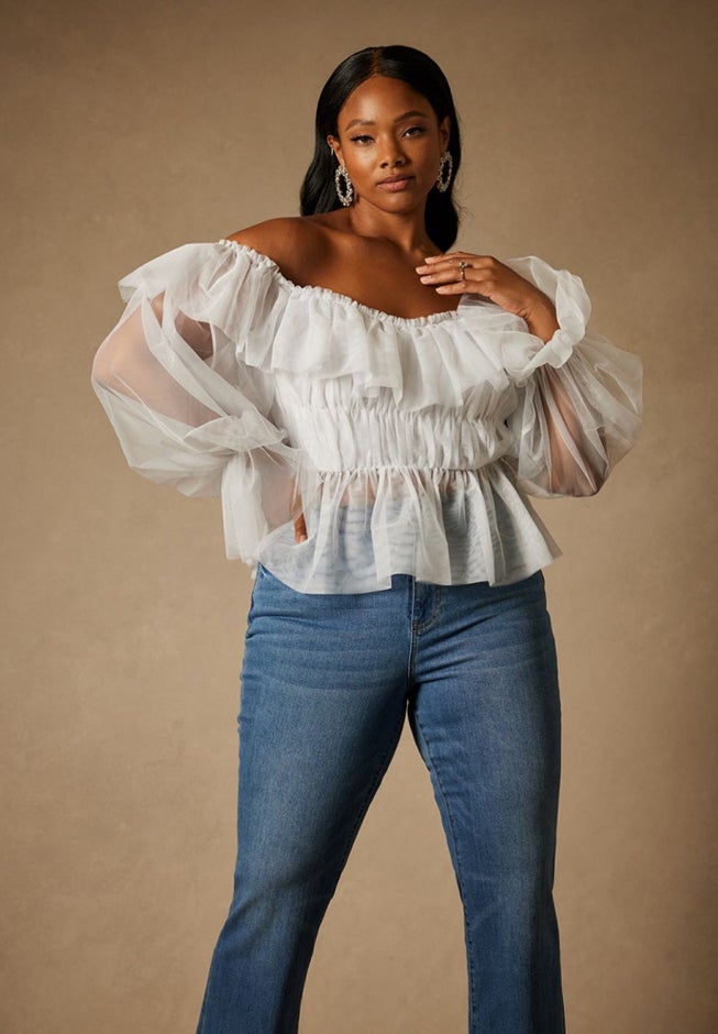 Bridal by ELOQUII Tulle Pleated Top image number 2