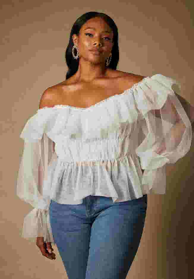 Bridal by ELOQUII Tulle Pleated Top image number 0