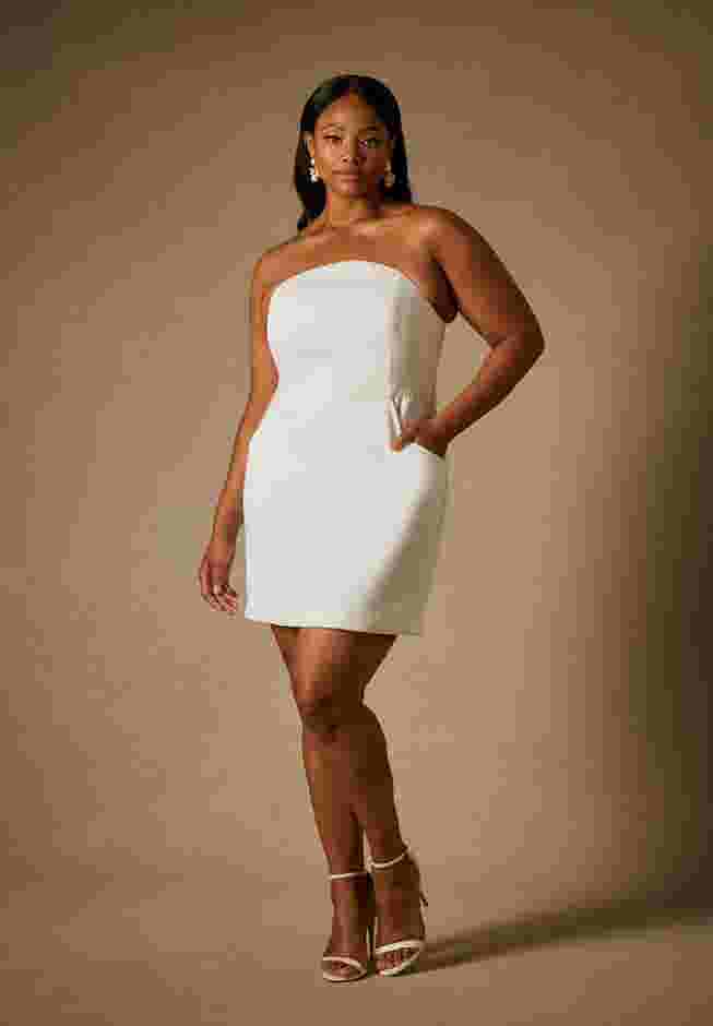 Bridal by ELOQUII Mini Dress With Puff Sleeve Cape image number 3
