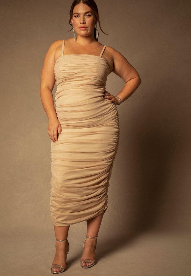 Bridal by ELOQUII Ruched Tea Length Dress image number 0
