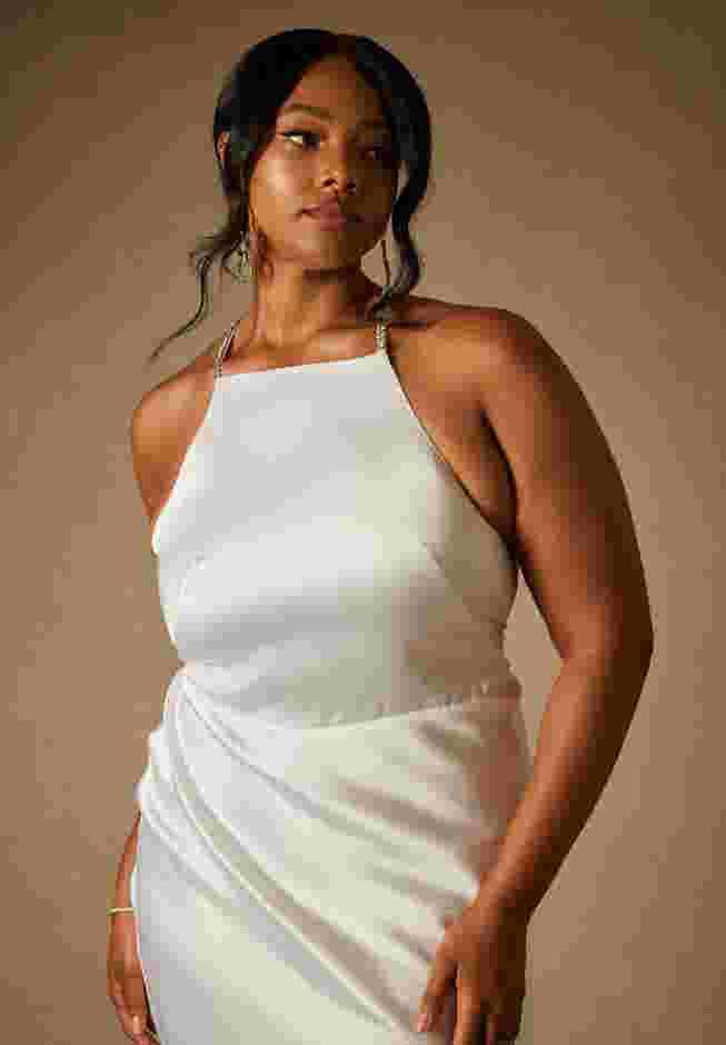 Bridal by ELOQUII Shimmer Strap Gown image number 1