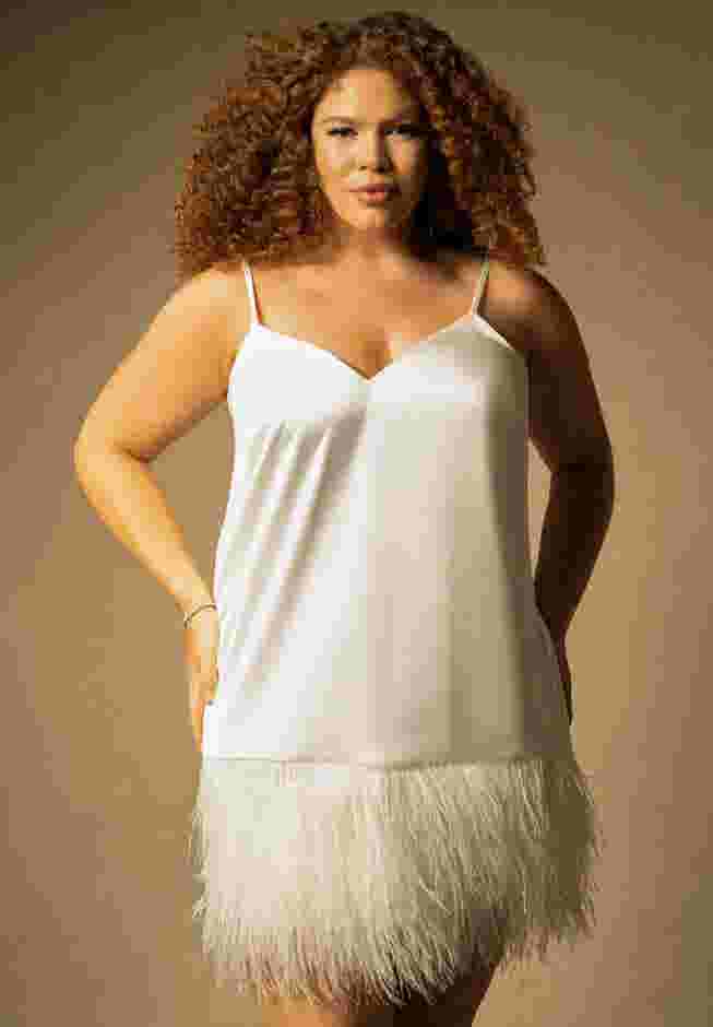 Bridal by ELOQUII Feather Hem Slip Dress image number 1