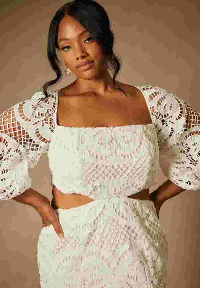 Bridal by ELOQUII Eyelet Puff Sleeve Dress image number 1