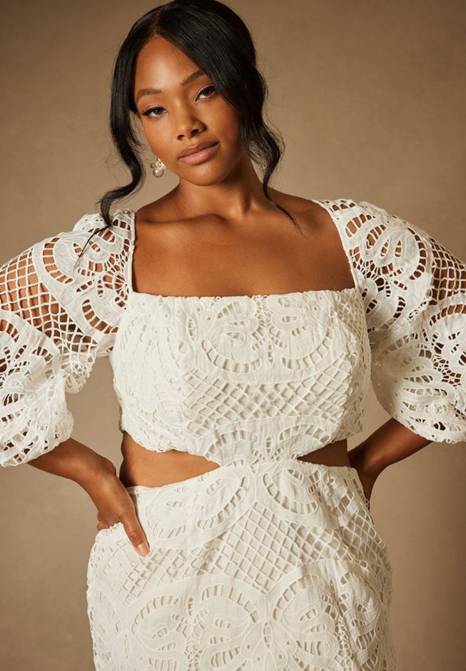Bridal by ELOQUII Eyelet Puff Sleeve Dress image number null
