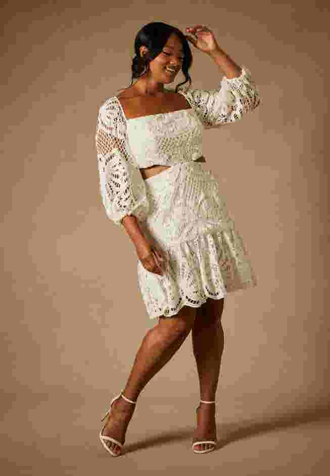 Bridal by ELOQUII Eyelet Puff Sleeve Dress image number 0