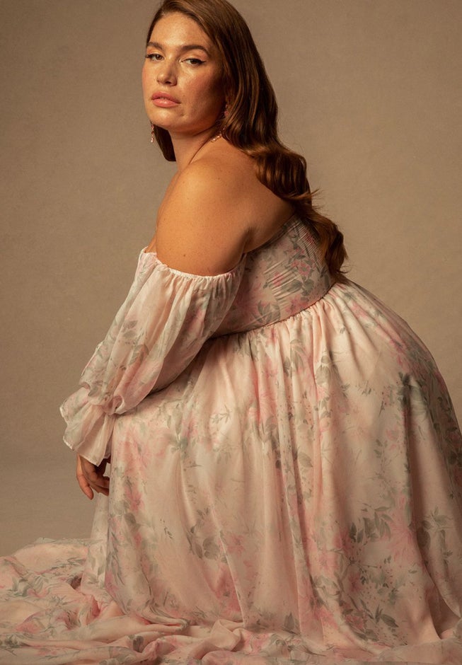 eloquii off the shoulder dress Off-Shoulder Bridal Dress Chiffon Printed, Floral Print