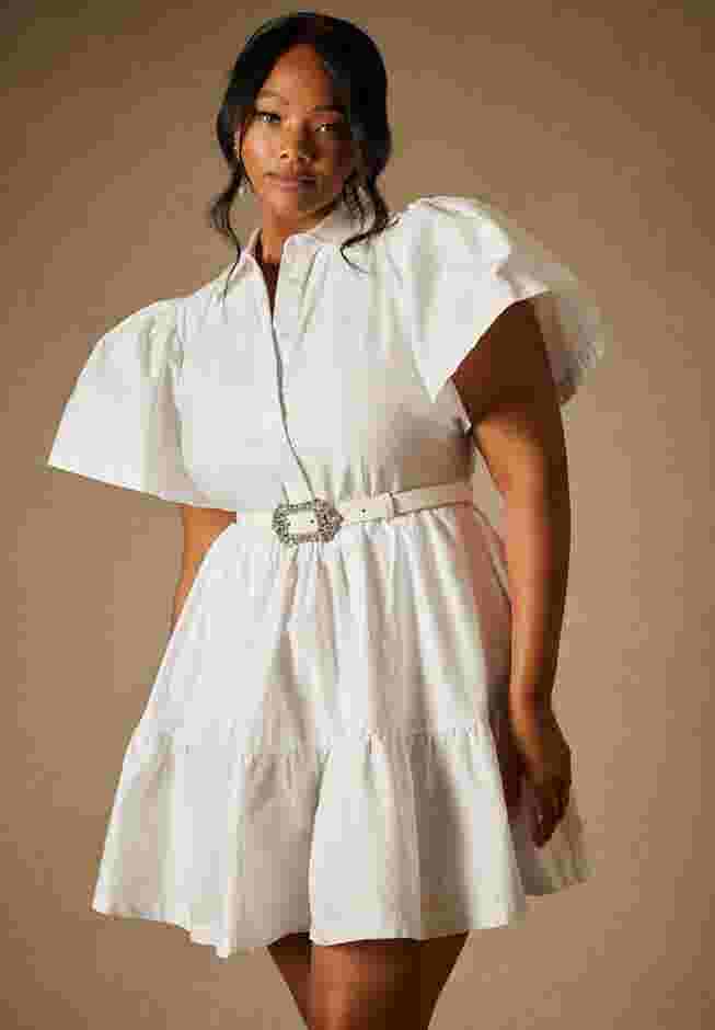 Bridal by ELOQUII Exaggerated Sleeve Button Dress image number 1
