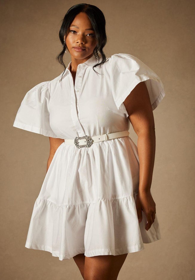 Bridal by ELOQUII Exaggerated Sleeve Button Dress image number 1