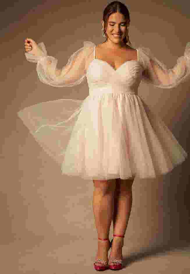 Bridal by ELOQUII Off The Shoulder Empire Mini Dress image number 0