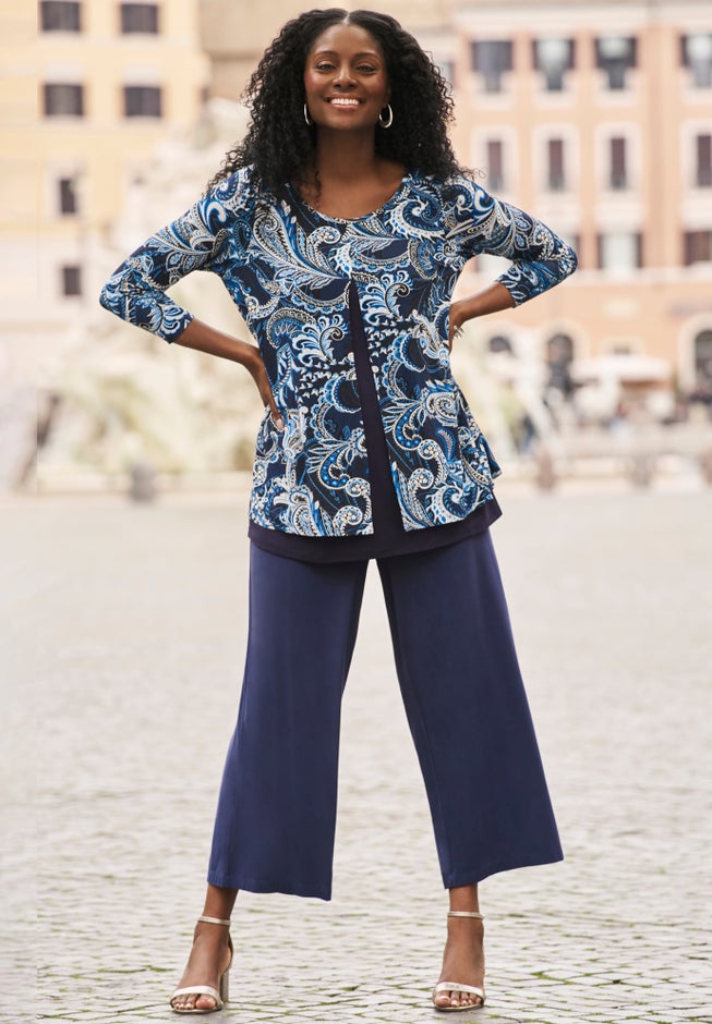 Everyday Stretch Knit Wide Leg Crop Pant image number 3