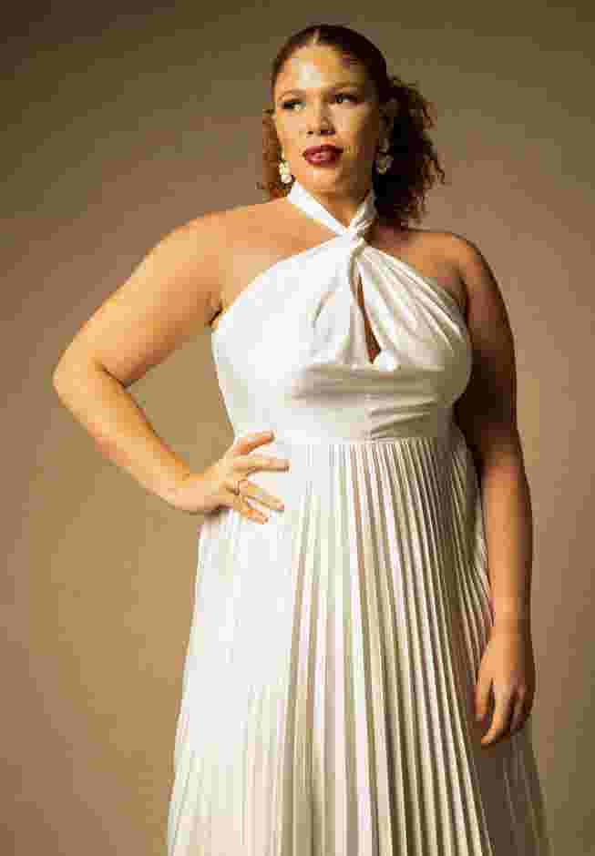 Bridal by ELOQUII Pleated Dress With Draped Bodice image number 1