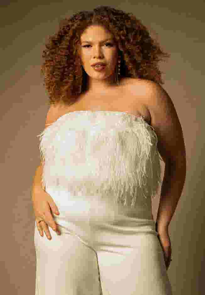 Bridal by ELOQUII Feather Bodice Jumpsuit image number 1