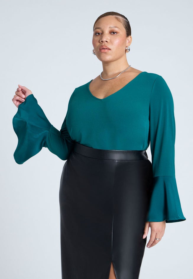 Ruffle Sleeve V-Neck Top image number null