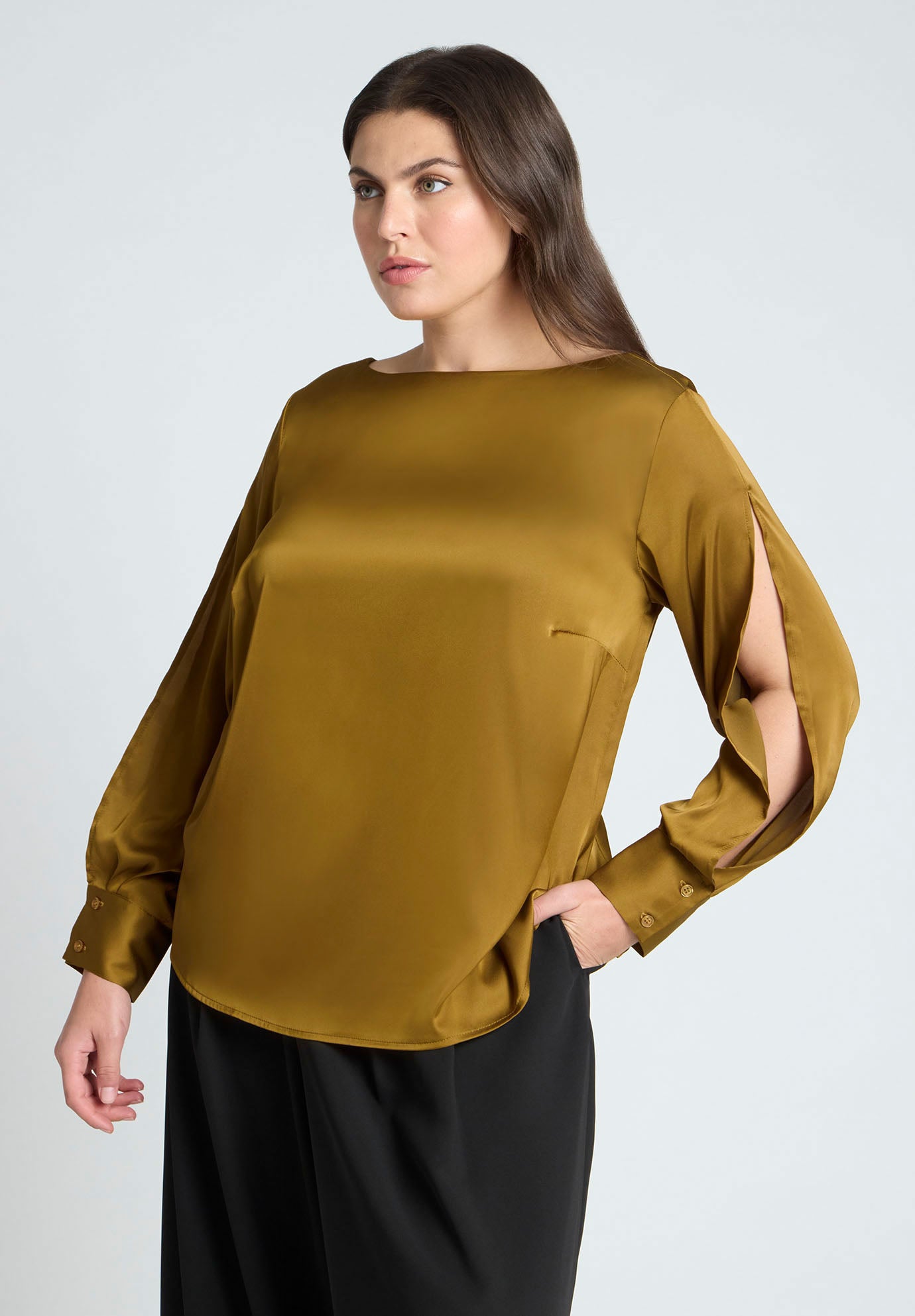 Boat Neck Blouse With Sleeve Slits image number 0