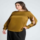 Boat Neck Blouse With Sleeve Slits image number null