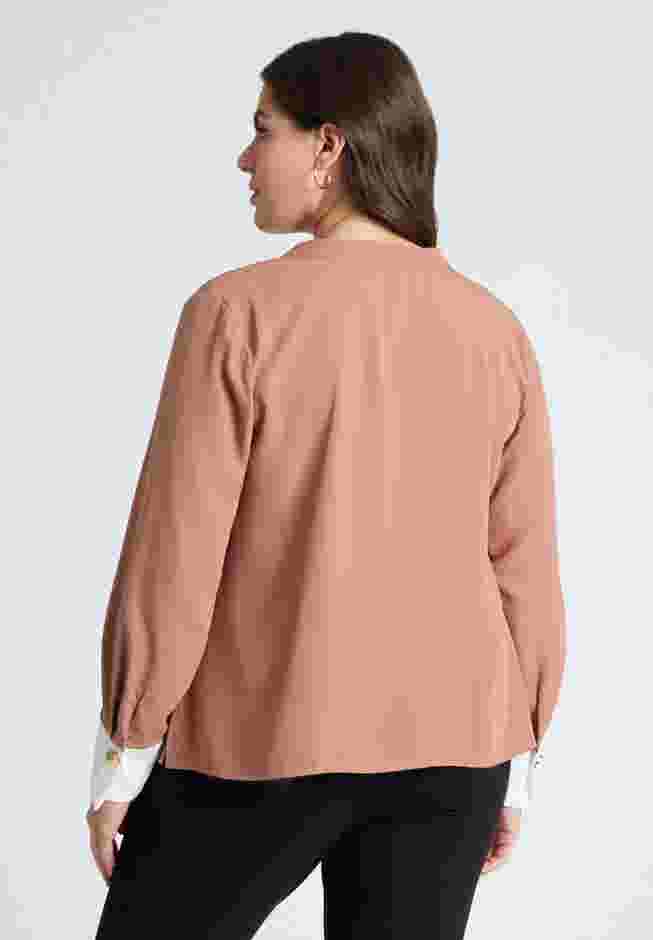 Neck Pleat Blouse With Contrast Cuff image number 1