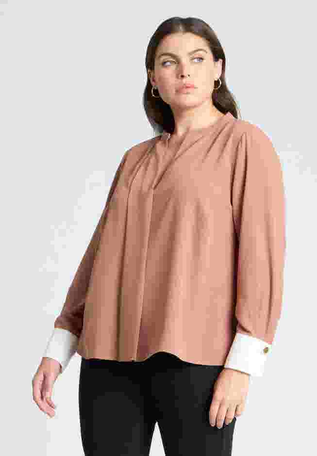Neck Pleat Blouse With Contrast Cuff image number 0