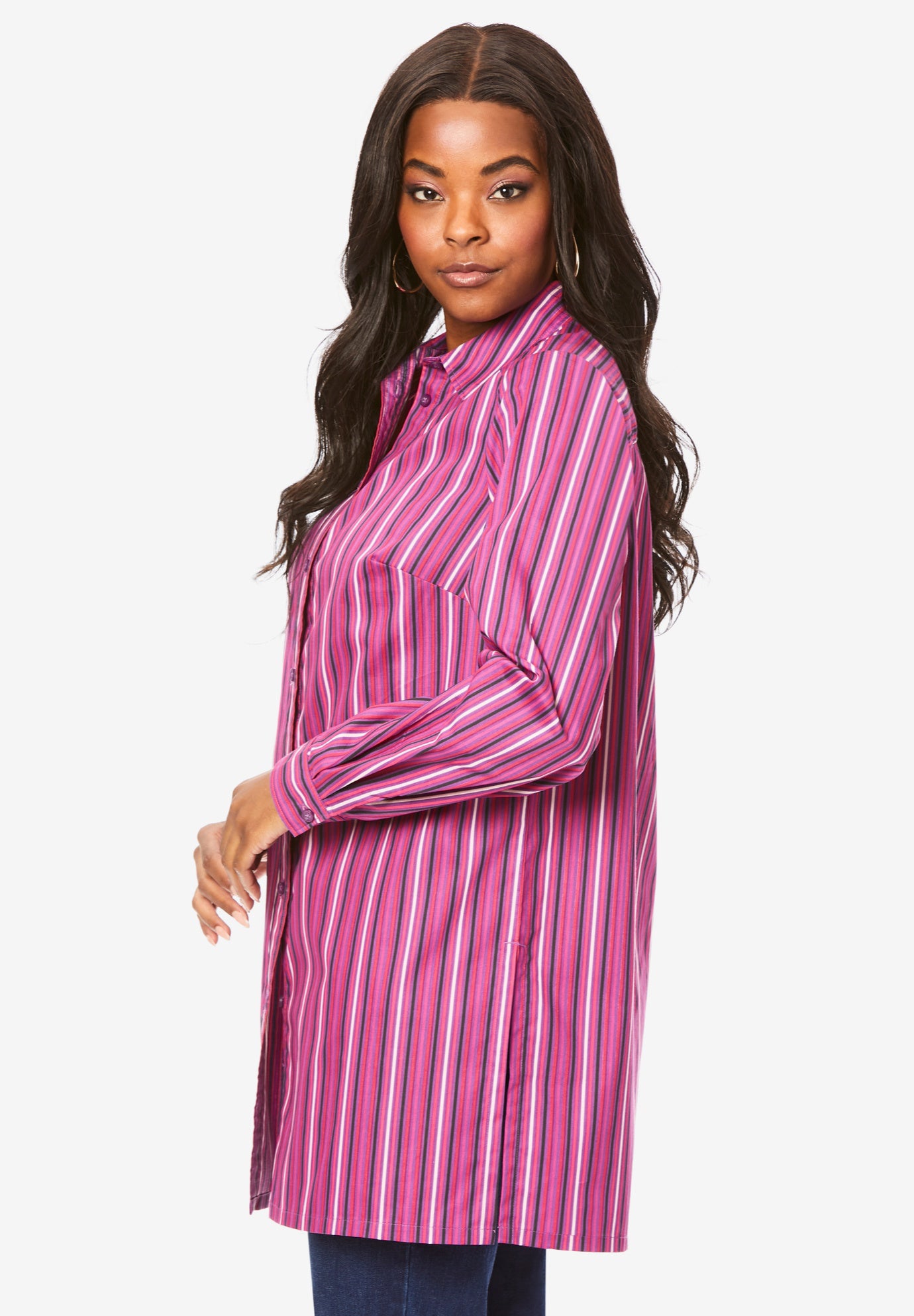 Kate Long-Sleeve Crisp Cotton-Blend Button-Front Tunic image number 4