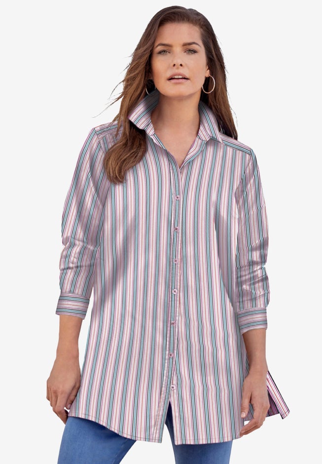 Kate Long-Sleeve Crisp Cotton-Blend Button-Front Tunic image number 5