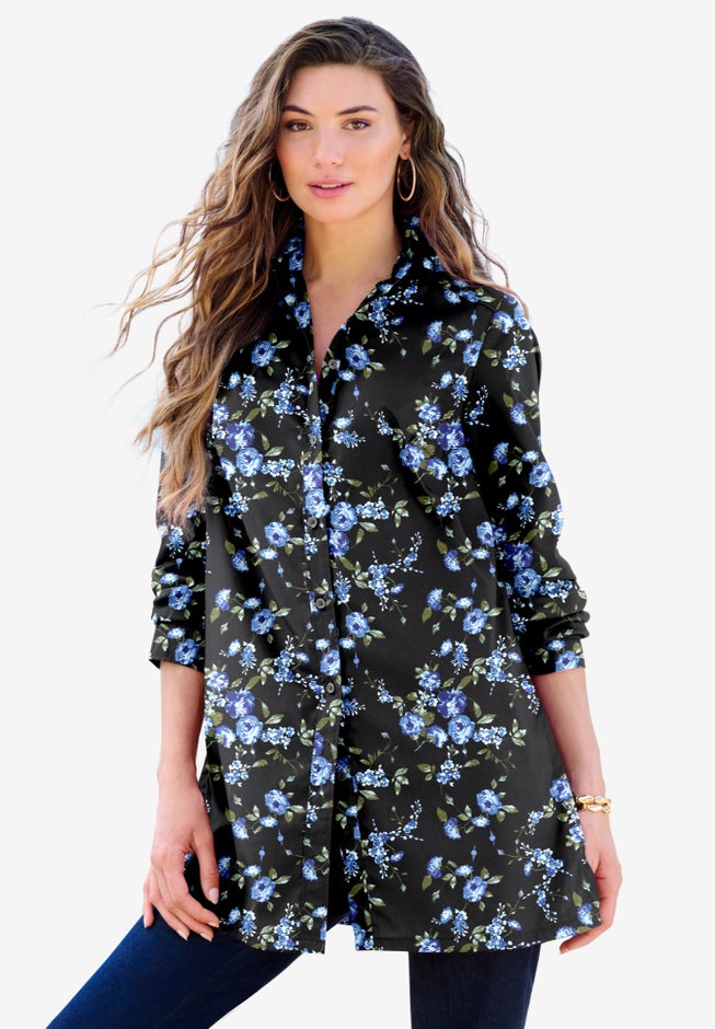 Kate Long-Sleeve Crisp Cotton-Blend Button-Front Tunic image number 6