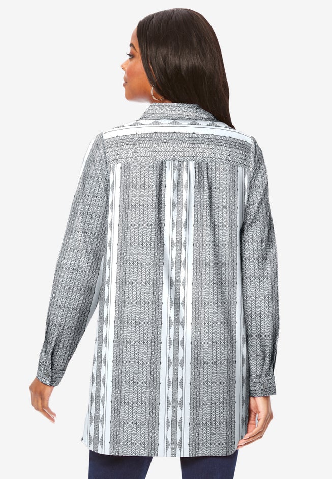 Plus Size Kate Long Sleeve Tunic Easy Cotton-Blend Button-Front Shirt image number 1