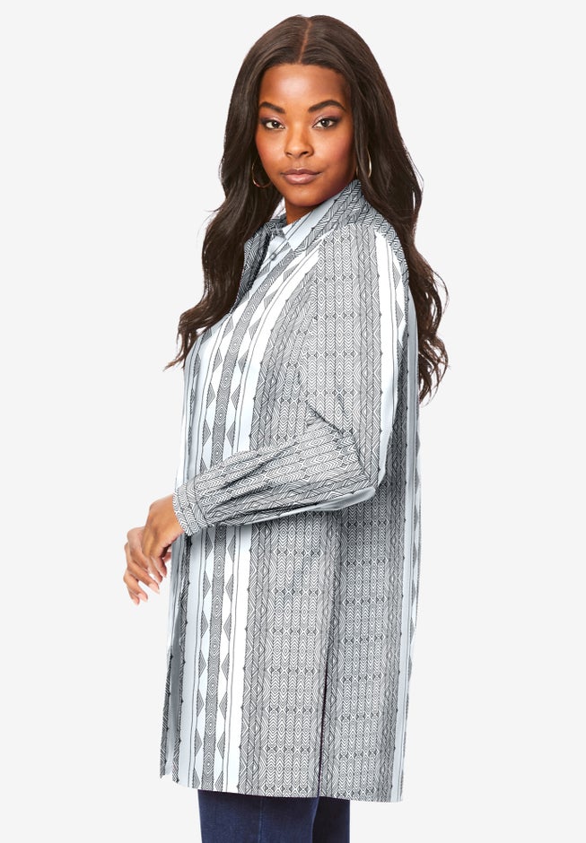 Plus Size Kate Long Sleeve Tunic Easy Cotton-Blend Button-Front Shirt image number 2