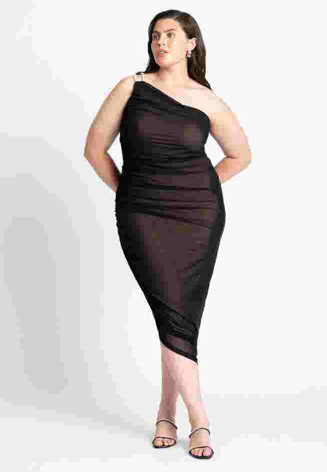 One Shoulder Mesh Overlay Dress image number 1