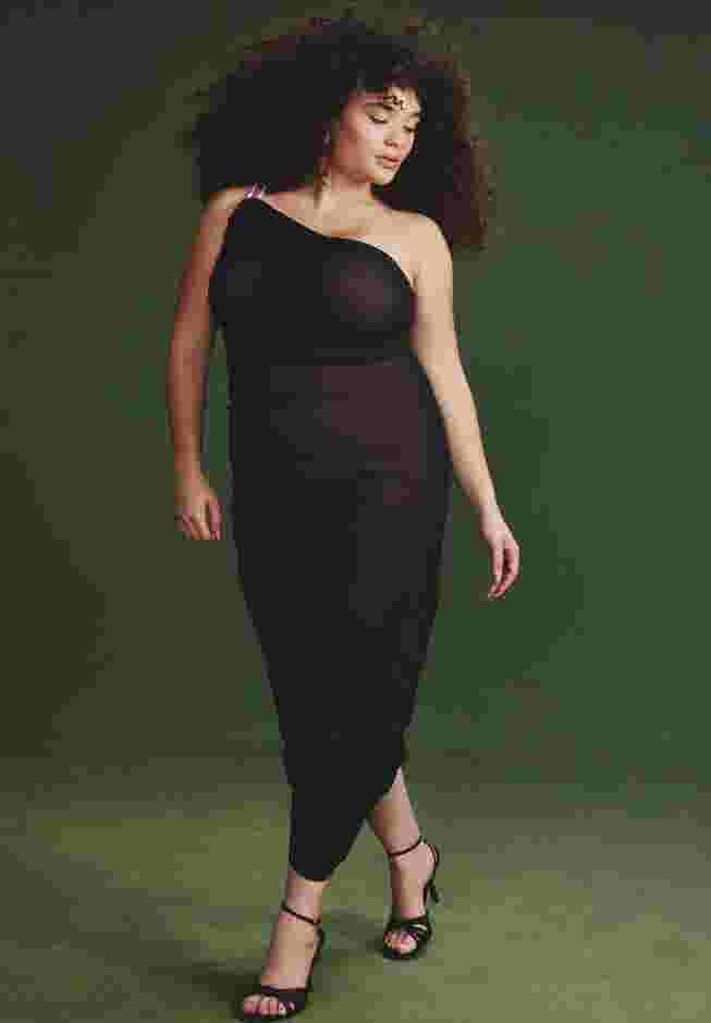 One Shoulder Mesh Overlay Dress image number 0