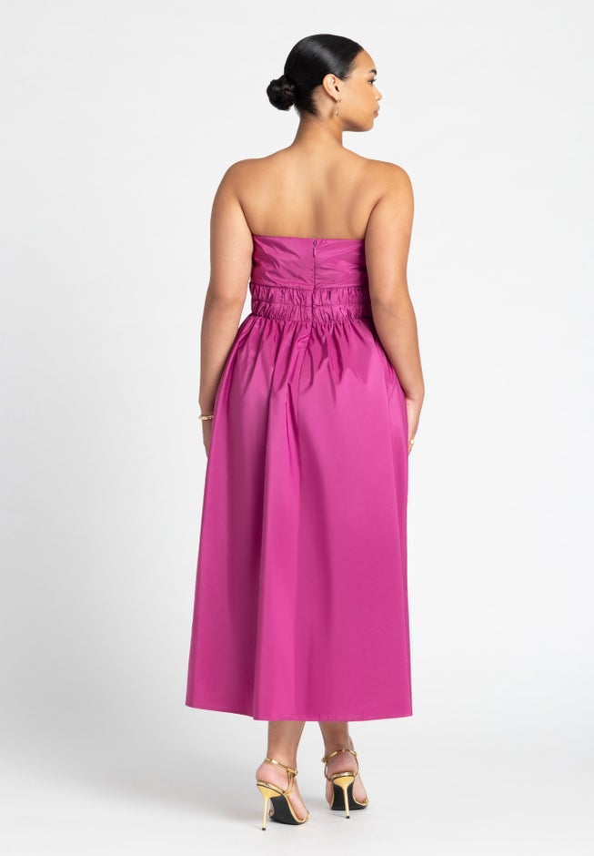 Pleated Ruffle Neckline Midi Dress image number 1
