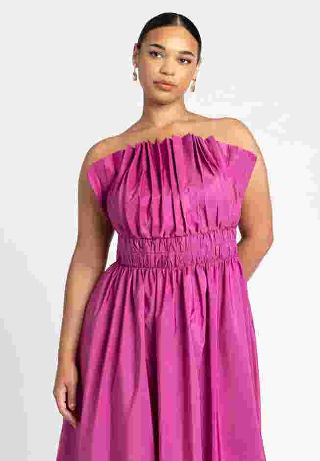Pleated Ruffle Neckline Midi Dress image number 2