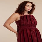 Pleated Ruffle Neckline Midi Dress image number null