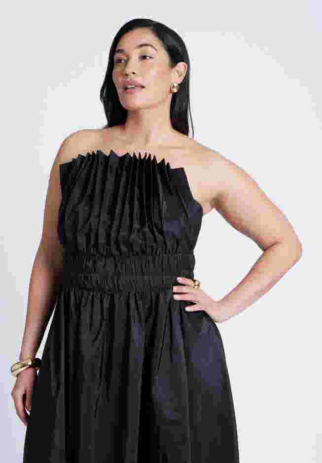 Pleated Ruffle Neckline Midi Dress image number 4