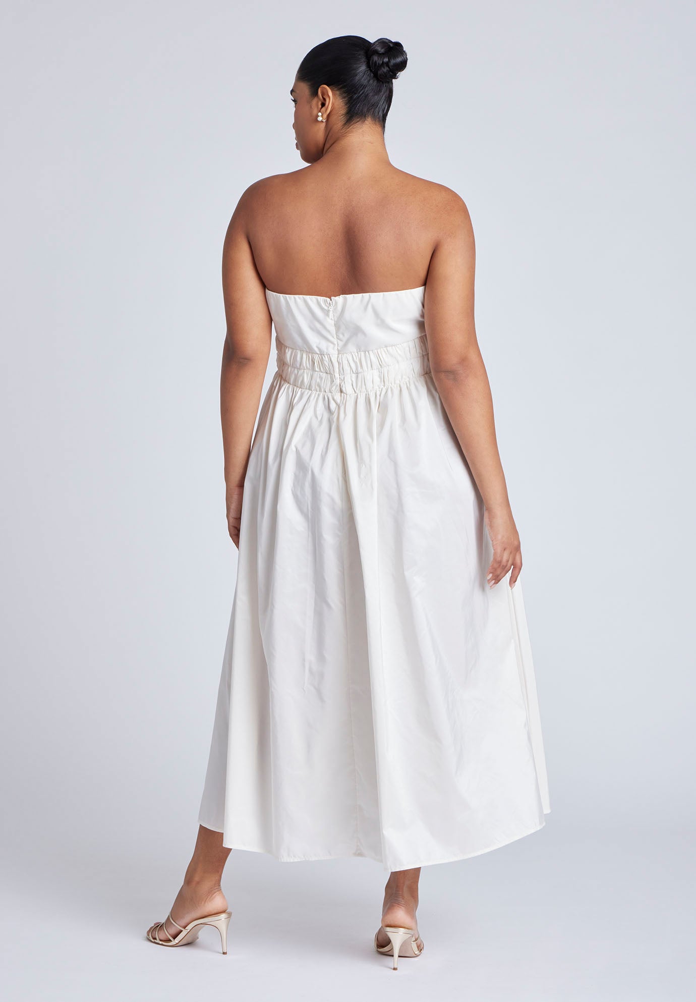 Pleated Ruffle Neckline Midi Dress image number 1