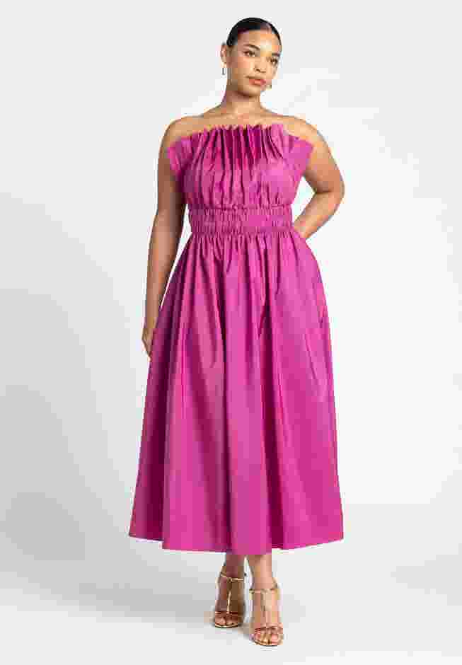 Pleated Ruffle Neckline Midi Dress image number 0