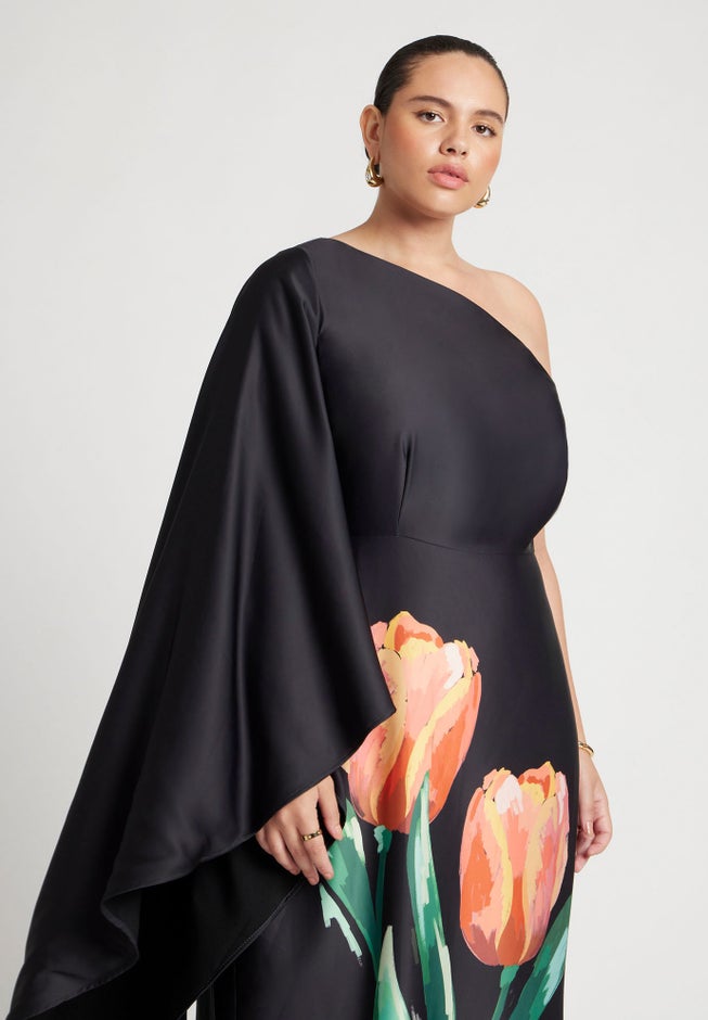One Shoulder Dramatic Sleeve Dress image number 3