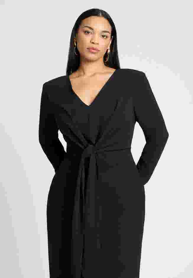 Shirred Strong Shoulder Tie Detail Dress image number 3