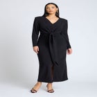 Shirred Strong Shoulder Tie Detail Dress image number null