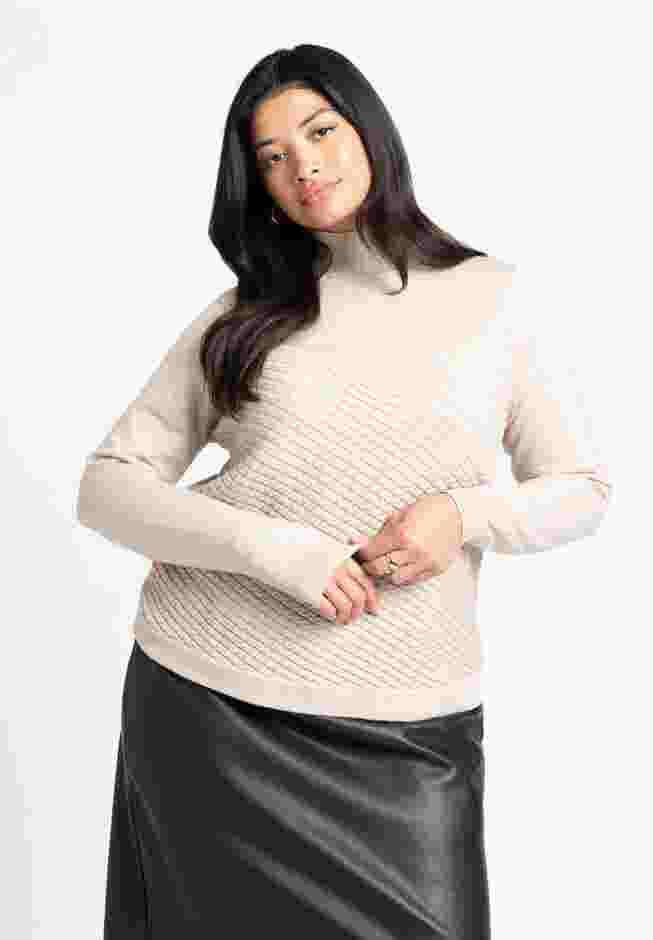 Diagonal Cable Knit Mock Neck Sweater image number 0