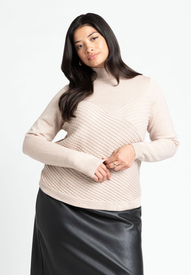 Diagonal Cable Knit Mock Neck Sweater image number 0