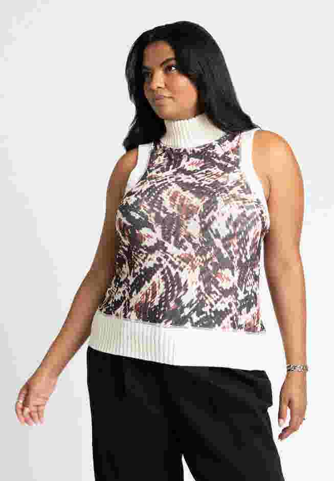 Sleeveless Printed Turtleneck Sweater image number 1