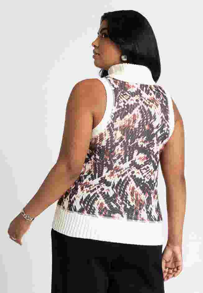 Sleeveless Printed Turtleneck Sweater image number 2