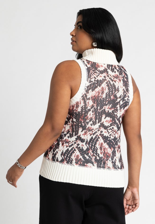 Sleeveless Printed Turtleneck Sweater image number null