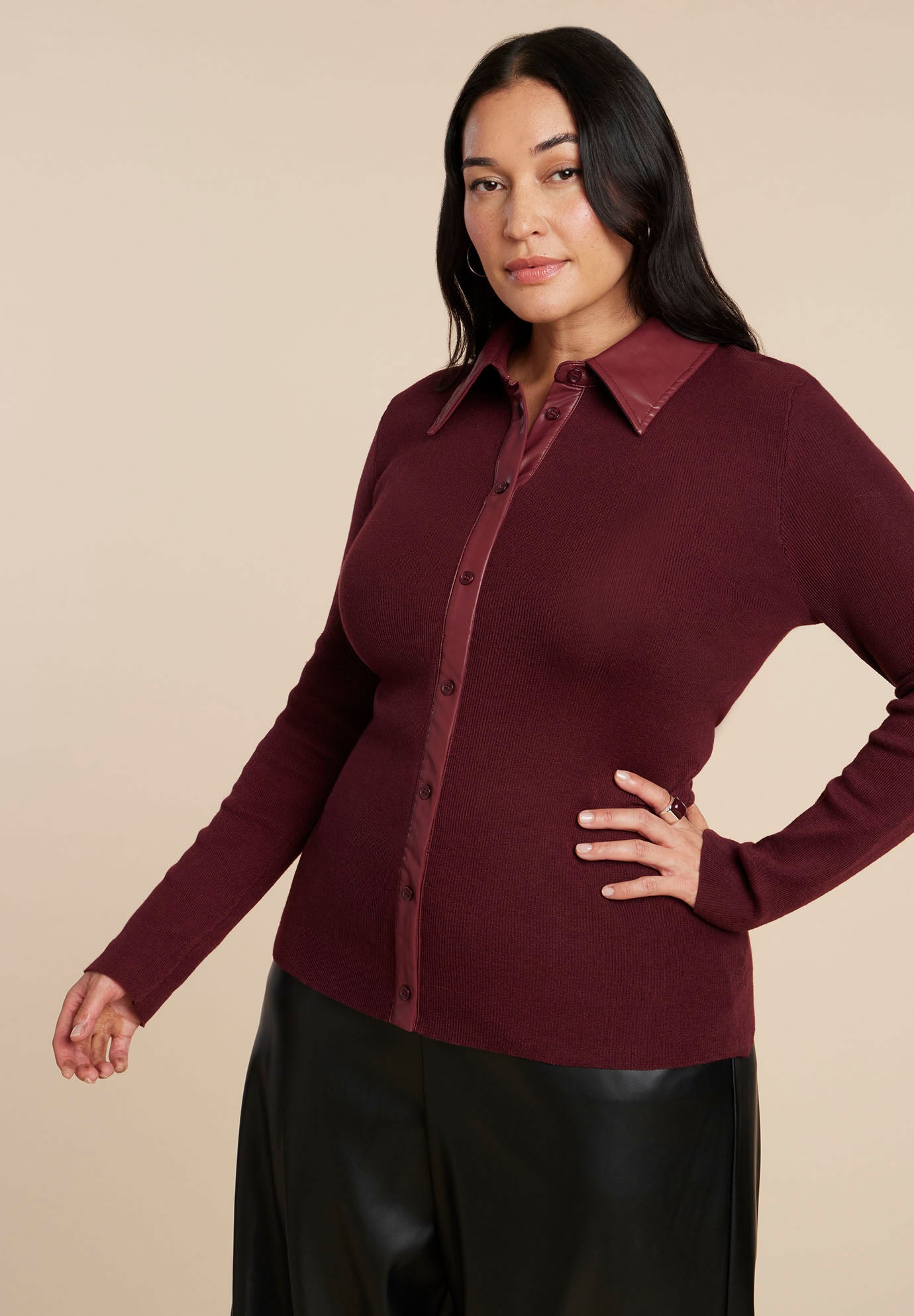 Faux Leather Detail Sweater image number 0