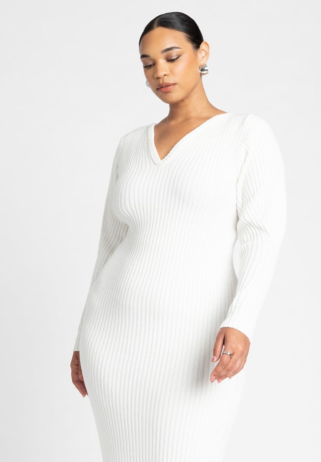 V Neck Ribbed Sweater Dress | Dia & Co V Neck Ribbed Sweater Dress | Dia & Co